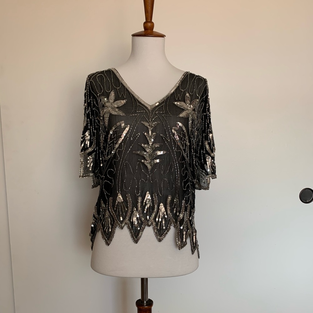 Vintage Black and Silver Beaded Sequin Top